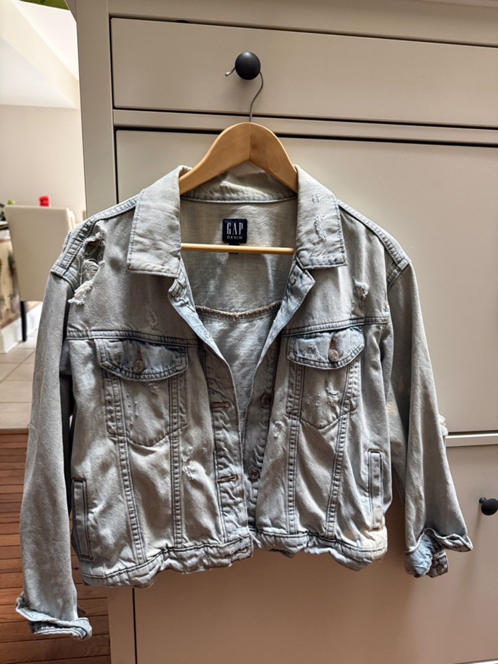 GAP Cropped Distressed Denim Jacket